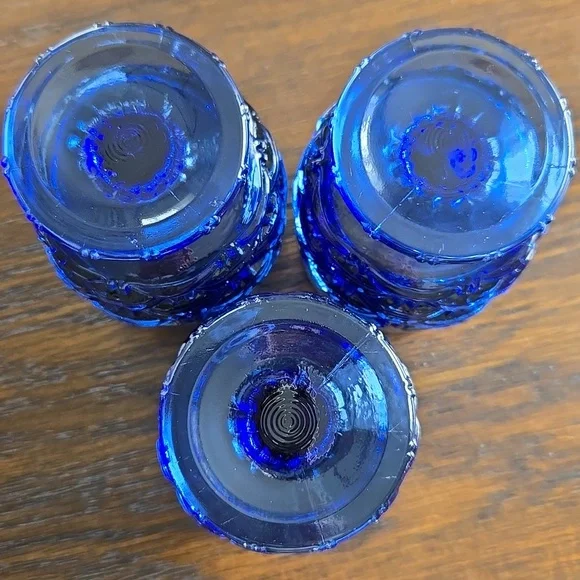 Vintage L.E. Smith Cobalt Blue Wicker Basket Footed Tumbler - Picture 5 of 7